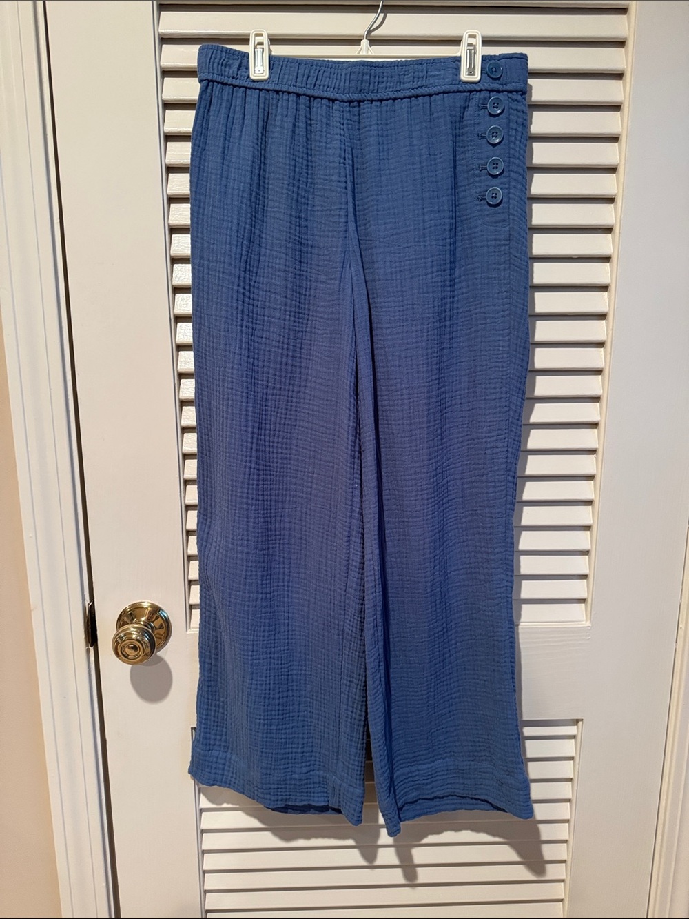 Talbots Cotton Gauze Straight Crop Pull On Pants in Steel Blue Size XS